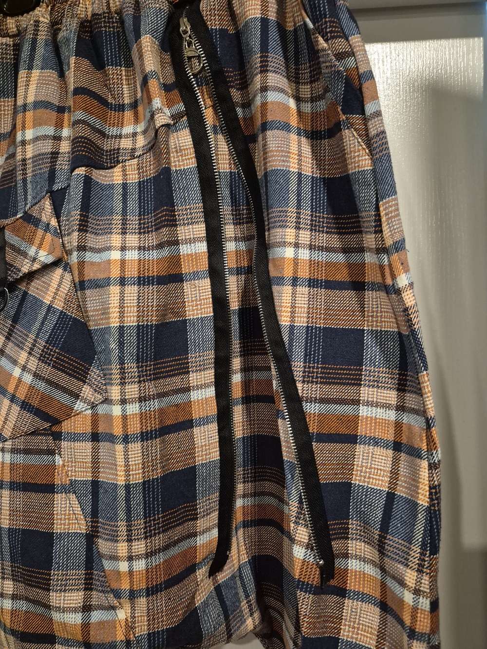 Womens Plaid Drop-Crotch Pants in Navy & Orange - Picture 5 of 5